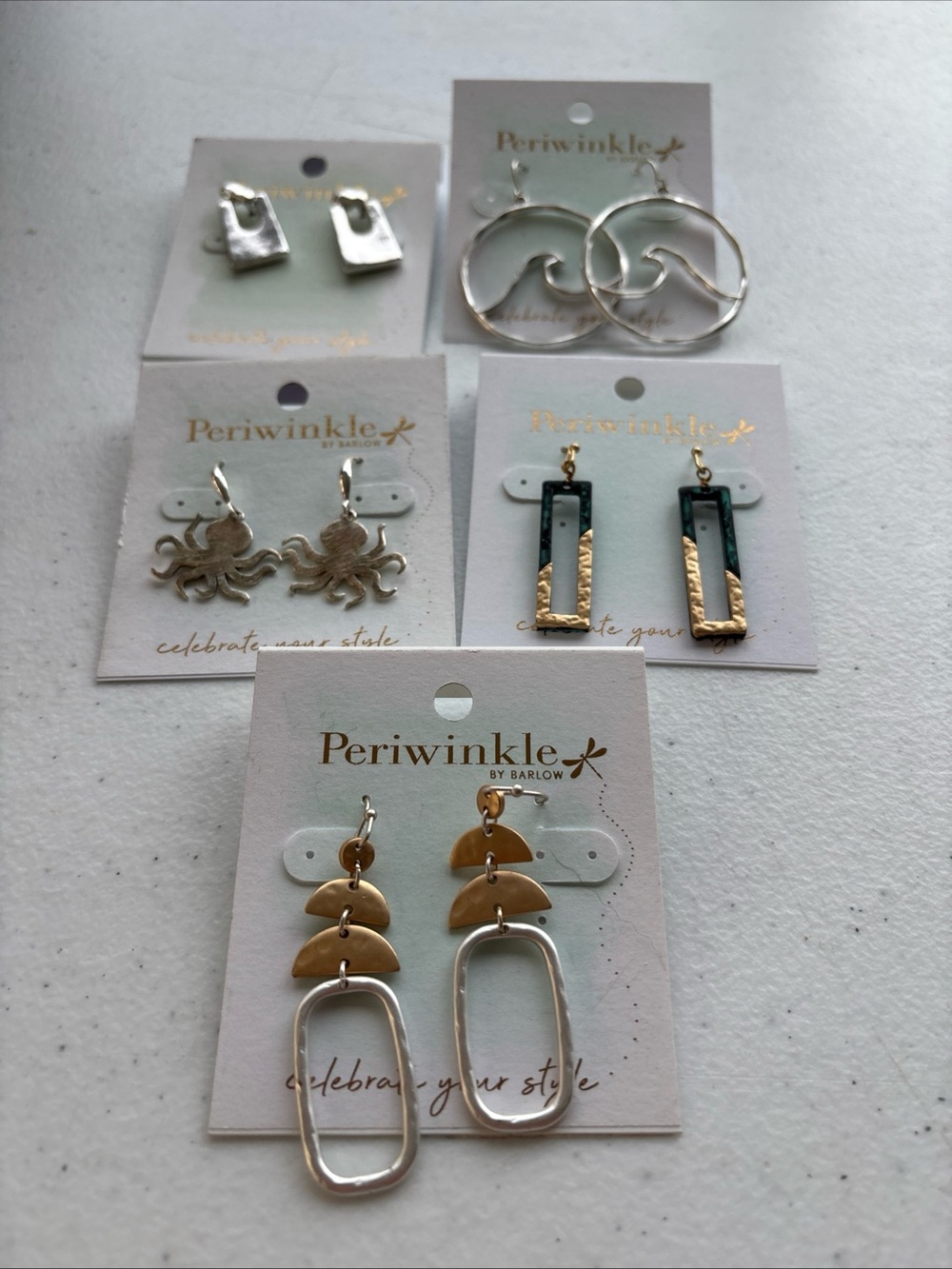 Periwinkle by Barlow Gold and Silver Layered Dangle Earrings Lot of 5